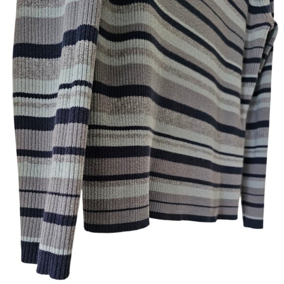 Petite Sophisticate LS Striped Ribbed Turtleneck Top | GUC | MP | Blue Gray - Picture 7 of 14